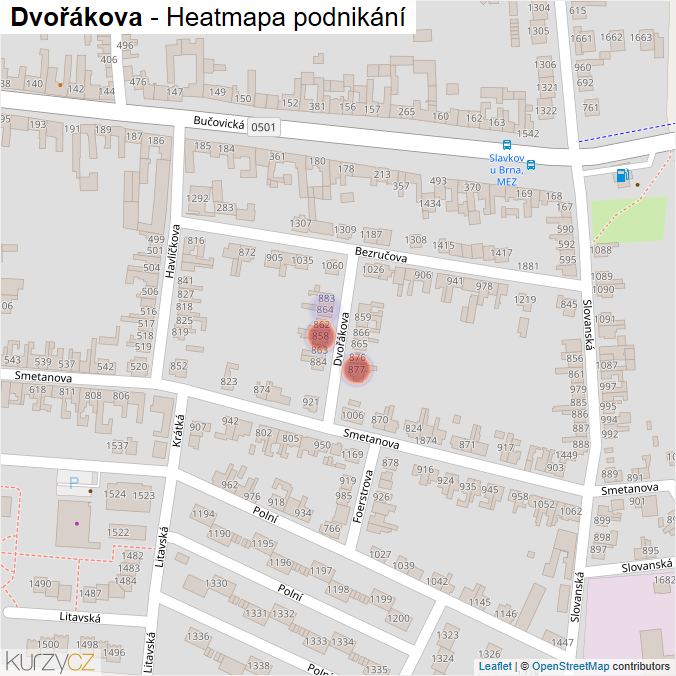 Mapa Dvořákova - Firmy v ulici.