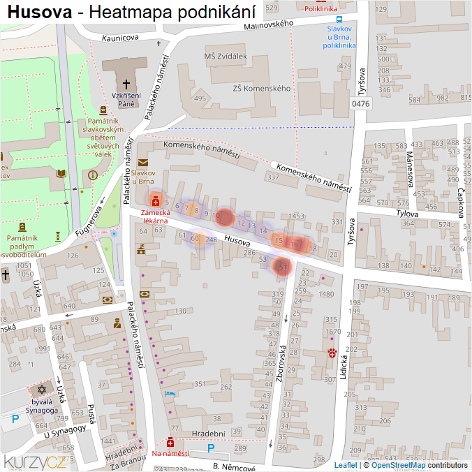 Mapa Husova - Firmy v ulici.