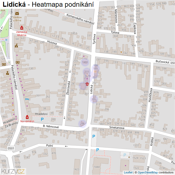 Mapa Lidická - Firmy v ulici.