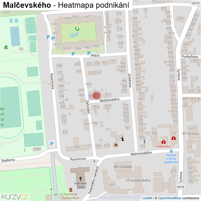 Mapa Malčevského - Firmy v ulici.