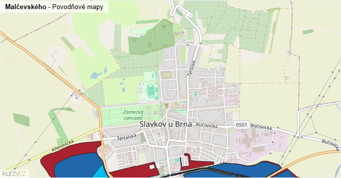 Malčevského - záplavové mapy stoleté vody