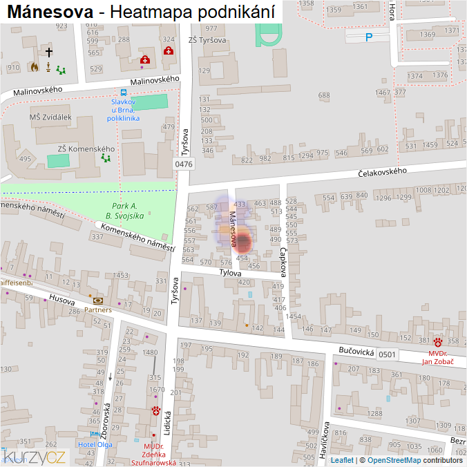 Mapa Mánesova - Firmy v ulici.