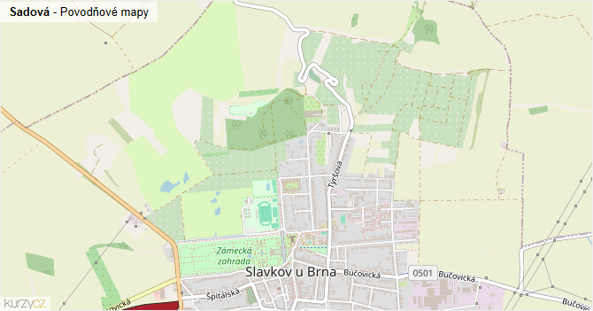 Sadová - záplavové mapy stoleté vody