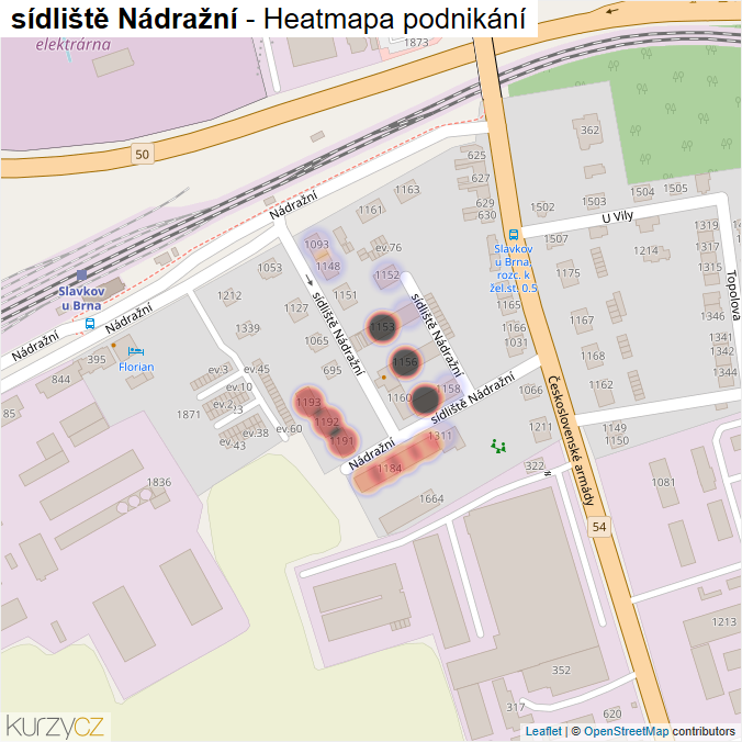 Mapa sídliště Nádražní - Firmy v ulici.