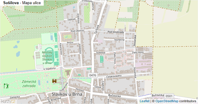Sušilova - mapa ulice