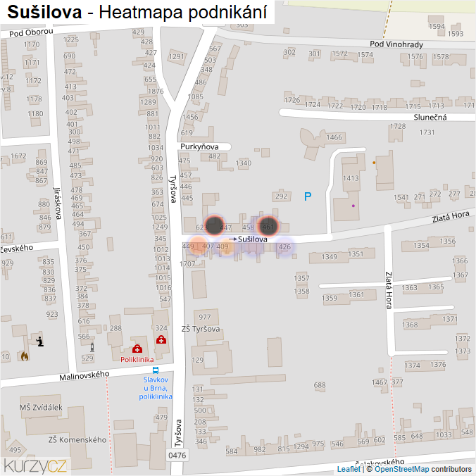Mapa Sušilova - Firmy v ulici.