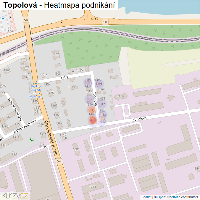 Mapa Topolová - Firmy v ulici.