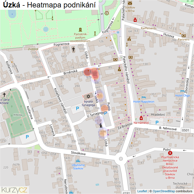 Mapa Úzká - Firmy v ulici.