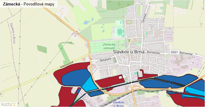 Zámecká - záplavové mapy stoleté vody