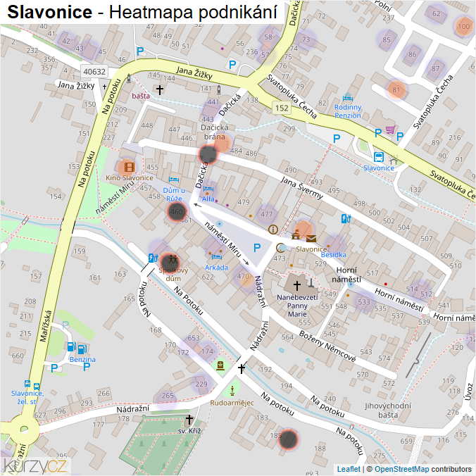 Mapa Slavonice - Firmy v obci.