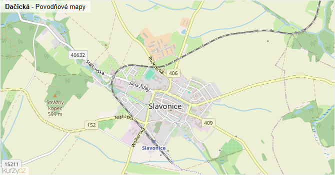 Dačická - záplavové mapy stoleté vody