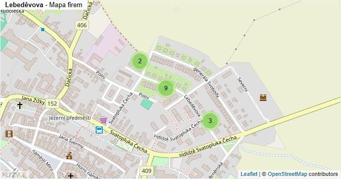 Lebeděvova - mapa firem
