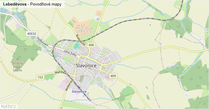 Lebeděvova - záplavové mapy stoleté vody