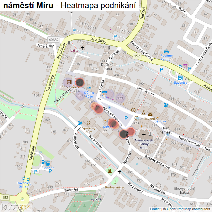 Mapa náměstí Míru - Firmy v ulici.