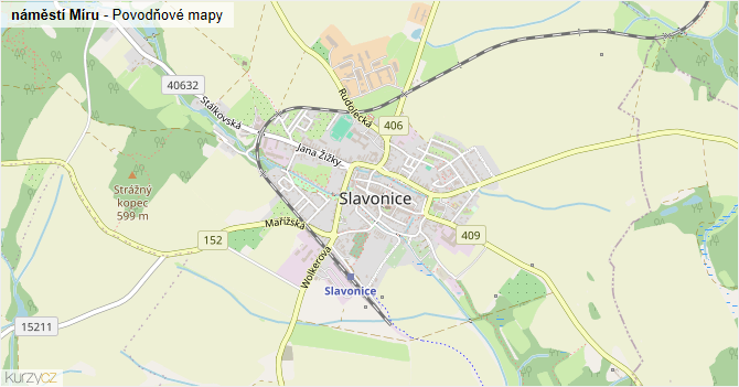 náměstí Míru - záplavové mapy stoleté vody