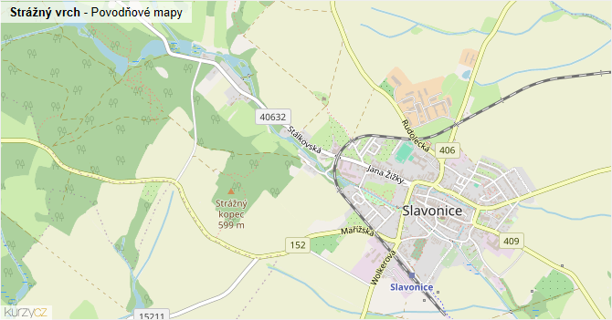Strážný vrch - záplavové mapy stoleté vody