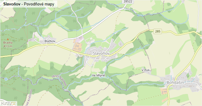 Slavoňov - záplavové mapy stoleté vody