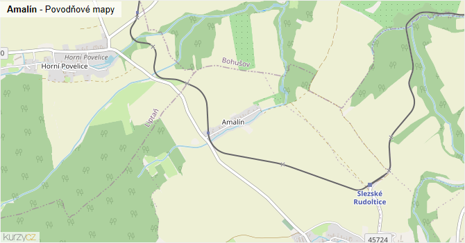 Amalín - záplavové mapy stoleté vody
