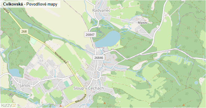 Cvikovská - záplavové mapy stoleté vody