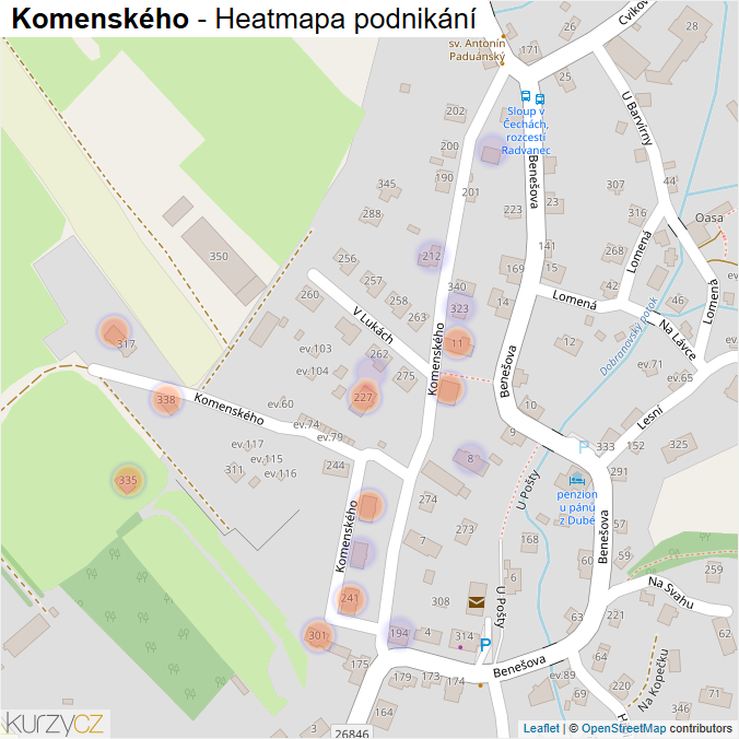 Mapa Komenského - Firmy v ulici.