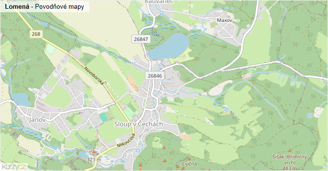 Lomená - záplavové mapy stoleté vody