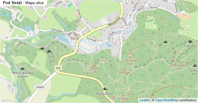 Pod Stráží - mapa ulice