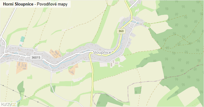 Horní Sloupnice - záplavové mapy stoleté vody