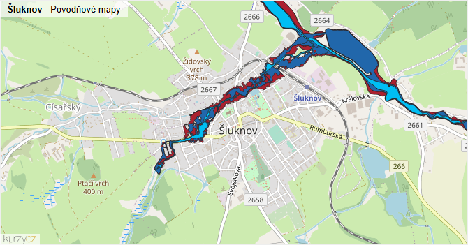 Šluknov - záplavové mapy stoleté vody