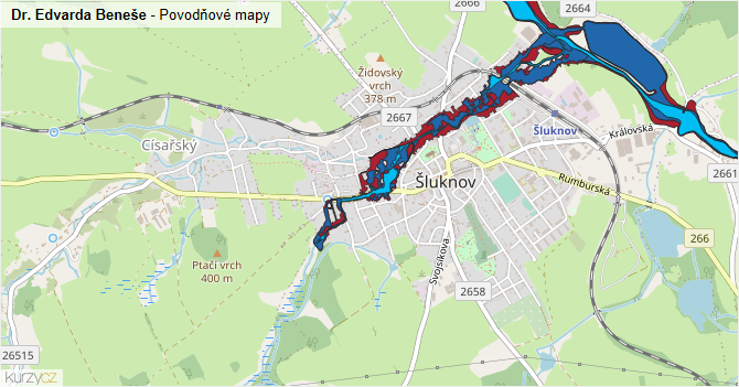 Dr. Edvarda Beneše - záplavové mapy stoleté vody