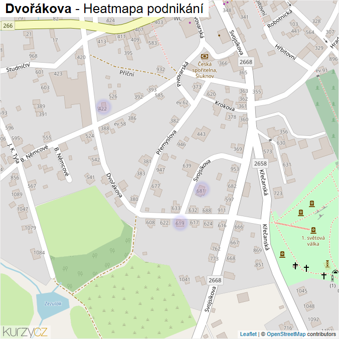 Mapa Dvořákova - Firmy v ulici.