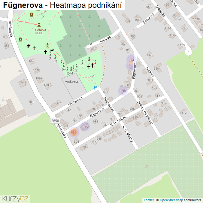 Mapa Fűgnerova - Firmy v ulici.