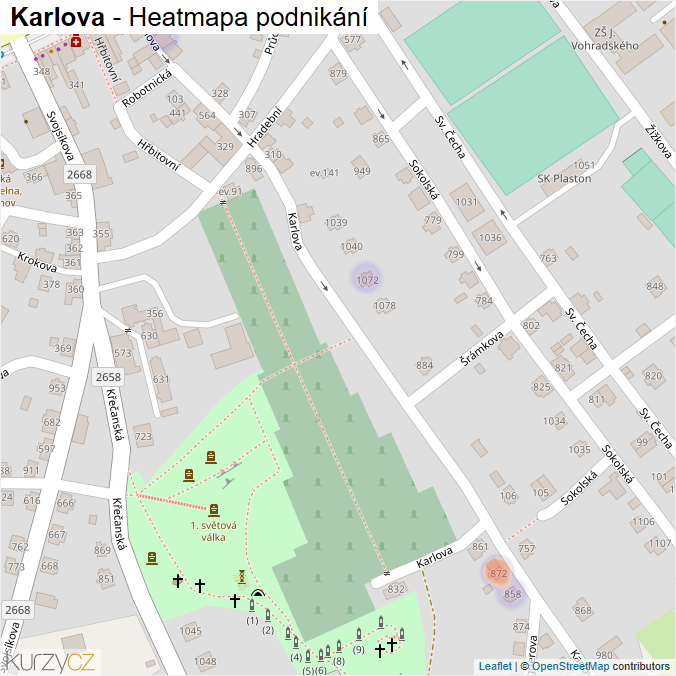 Mapa Karlova - Firmy v ulici.