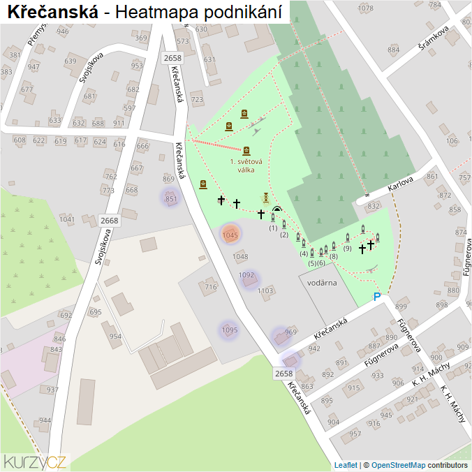 Mapa Křečanská - Firmy v ulici.