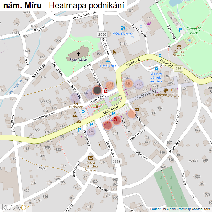 Mapa nám. Míru - Firmy v ulici.