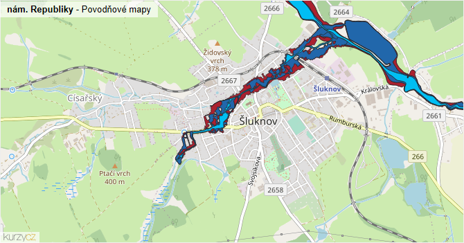 nám. Republiky - záplavové mapy stoleté vody