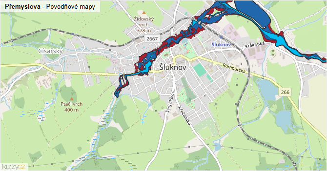 Přemyslova - záplavové mapy stoleté vody