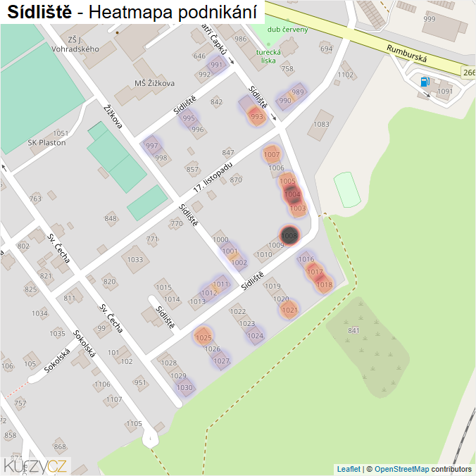 Mapa Sídliště - Firmy v ulici.