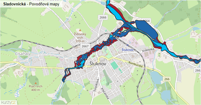 Sladovnická - záplavové mapy stoleté vody