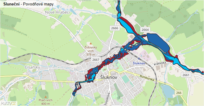 Sluneční - záplavové mapy stoleté vody