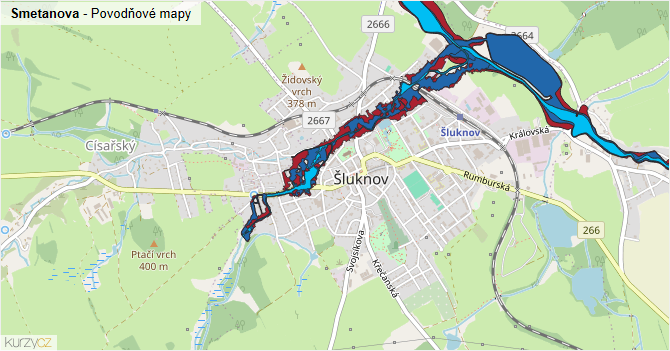 Smetanova - záplavové mapy stoleté vody