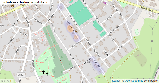 Sokolská - mapa podnikání