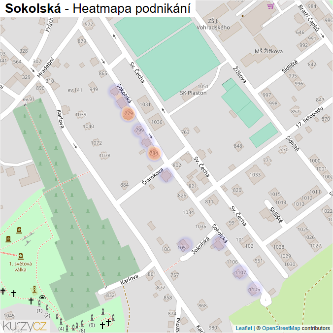 Mapa Sokolská - Firmy v ulici.