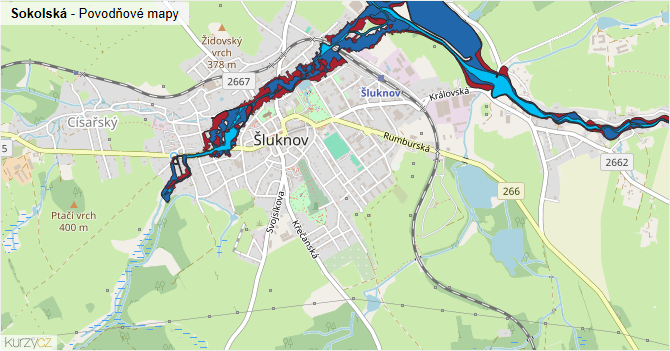 Sokolská - záplavové mapy stoleté vody