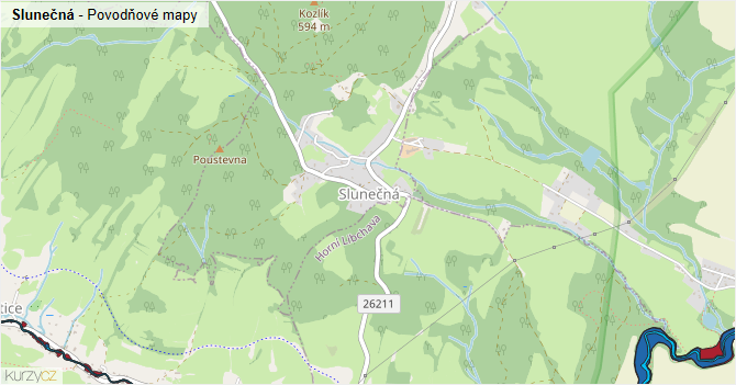 Slunečná - záplavové mapy stoleté vody