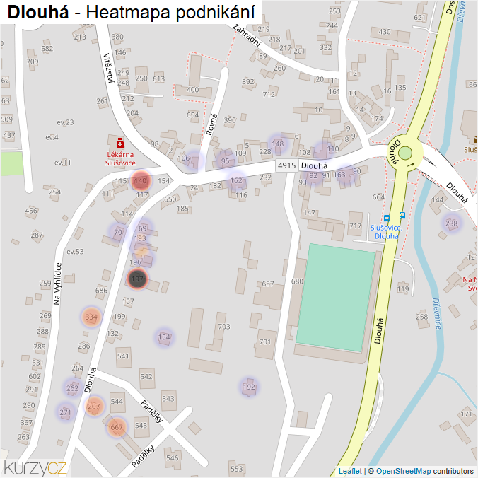Mapa Dlouhá - Firmy v ulici.