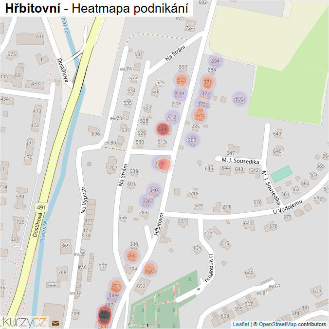Mapa Hřbitovní - Firmy v ulici.