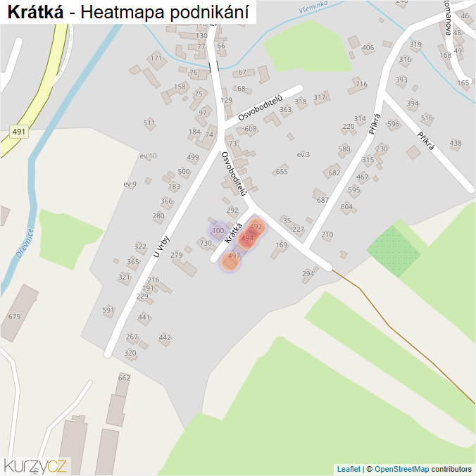 Mapa Krátká - Firmy v ulici.