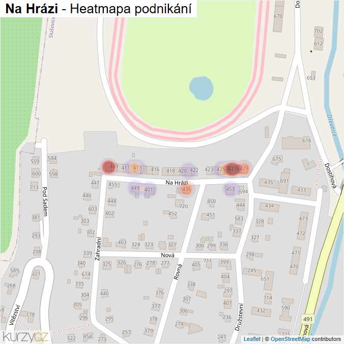 Mapa Na Hrázi - Firmy v ulici.