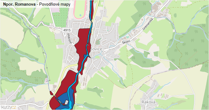 Npor. Romanova - záplavové mapy stoleté vody