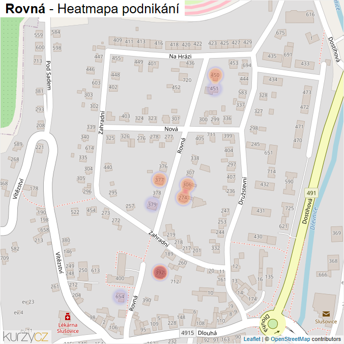 Mapa Rovná - Firmy v ulici.